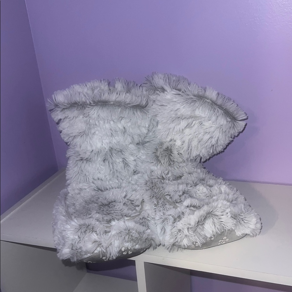 Fluffy Gray Slipper Boots